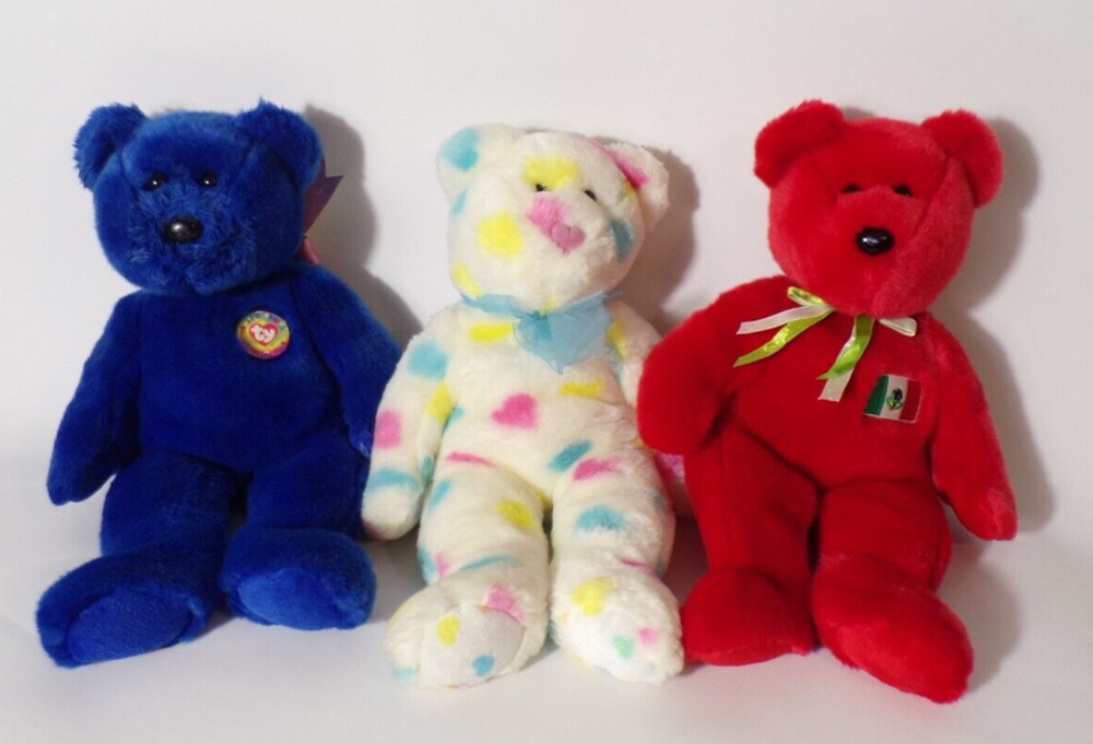 Set Of 3 Large TY Beanie Buddies Bears - Clubby - Osito - Confetti Hearts